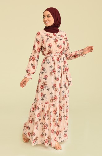 Beige Hijab Kleider 0900-05