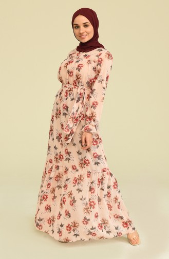 Beige Hijab Kleider 0900-05