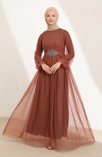 Tan Hijab Evening Dress 5423-05