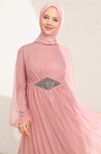 Powder Hijab Evening Dress 5423-07