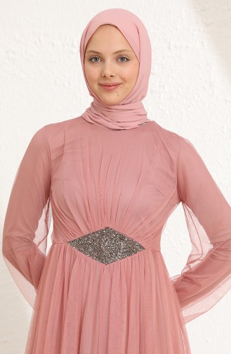 Powder Hijab Evening Dress 5423-07