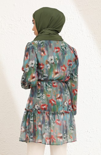 Desenli Şifon Tunik 0857-01 Koyu Yeşil