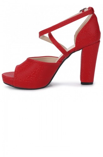 Ayakland 3210 2058 Mercan Abiye 11 Cm Platform Topuk Bayan Sandalet Ayakkabı Kırmızı