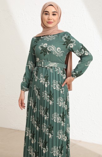 Grün Hijab Kleider 0883-04