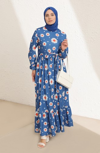 Robe a Motifs 3801D-01 Bleu 3801D-01