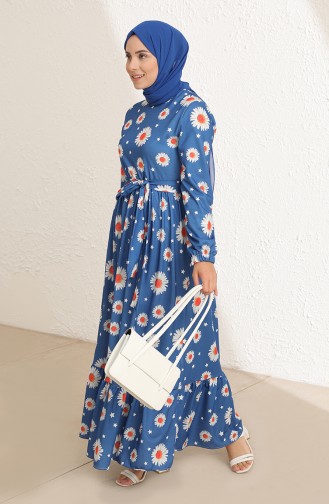 Blau Hijab Kleider 3801D-01