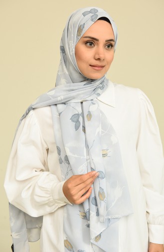 Desenli Şifon Şal 8117466-01 Buz Mavisi