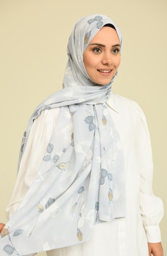 Desenli Şifon Şal 8117466-01 Buz Mavisi