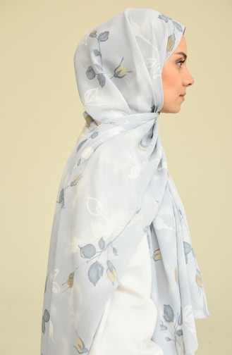 Desenli Şifon Şal 8117466-01 Buz Mavisi