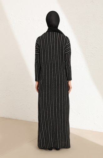 Çizgili Mevsimlik Uzun Elbise 8506-01 Siyah