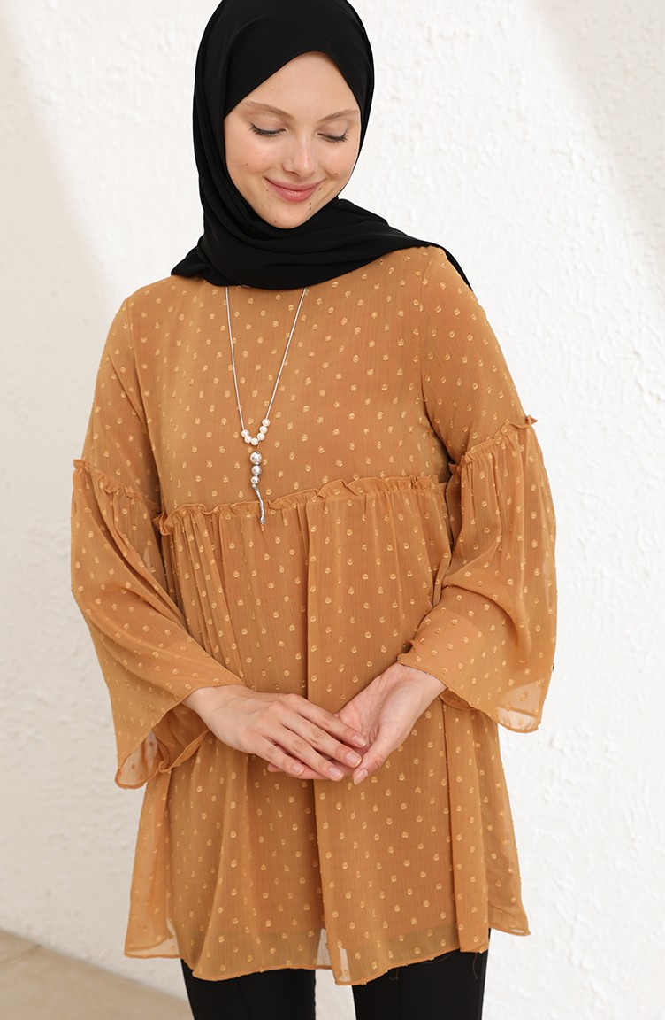 Pıtpıtlı Şifon Tunik 0685-01 Taba