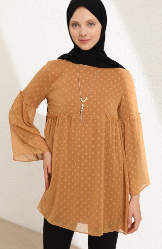 Pıtpıtlı Şifon Tunik 0685-01 Taba