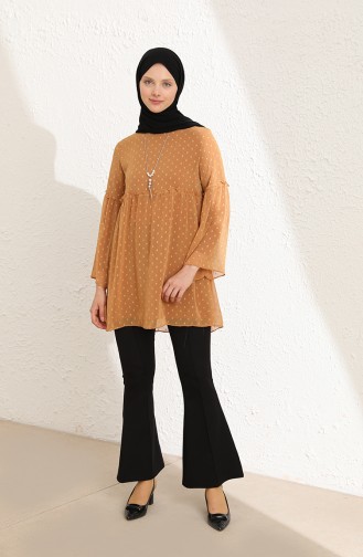 Pıtpıtlı Şifon Tunik 0685-01 Taba