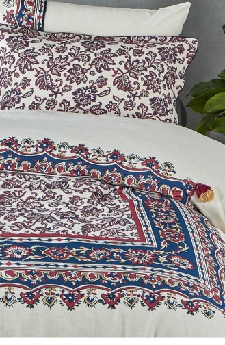 Ecocotton Elmira Çift Kişilik Nevresim Takımı 100 Organik Pamuk Keten Baskılı Bej 200X220 Cm Bej