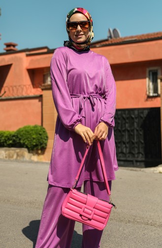 Kuşaklı Tunik Pantolon İkili Takım 2266-01 Lila