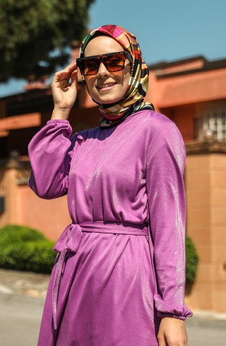 Kuşaklı Tunik Pantolon İkili Takım 2266-01 Lila