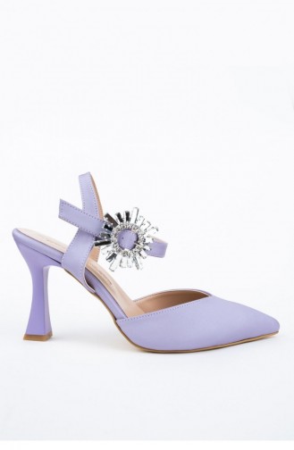 Lila Saten Kadeh Topuklu Stiletto Taşlı Abiye Ayakkabı Shinysun Mor