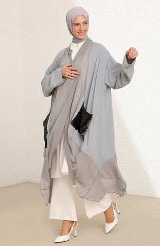 Abaya à Paillettes 1147-01 Gris 1147-01