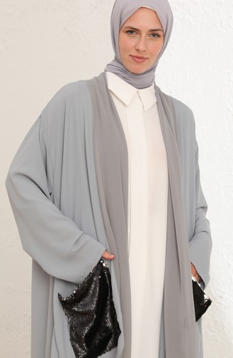 Abaya à Paillettes 1147-01 Gris 1147-01