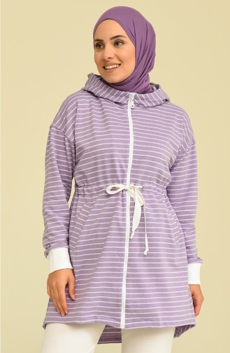 Çizgili Spor Hırka 50372-01 Lila