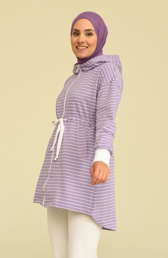 Çizgili Spor Hırka 50372-01 Lila