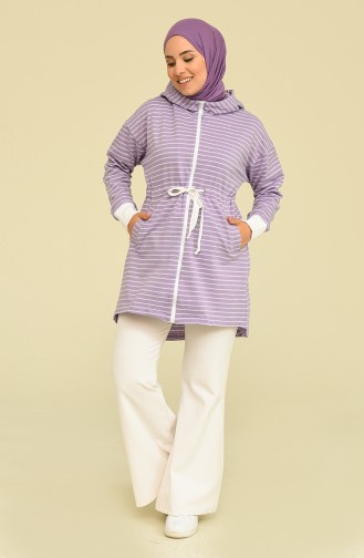 Çizgili Spor Hırka 50372-01 Lila