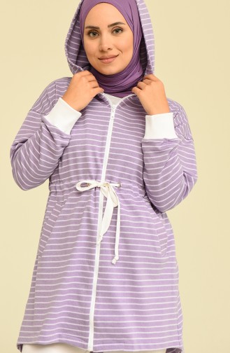 Çizgili Spor Hırka 50372-01 Lila
