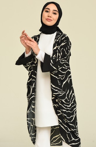 Leopar Desenli Kimono 100-02 Siyah Beyaz