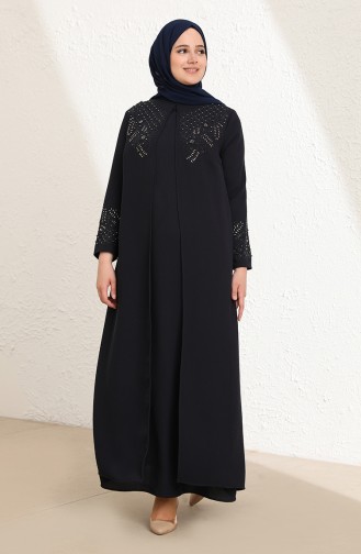 Navy Blue Hijab Evening Dress 0008-02