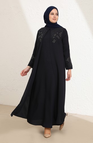 Navy Blue Hijab Evening Dress 0008-02
