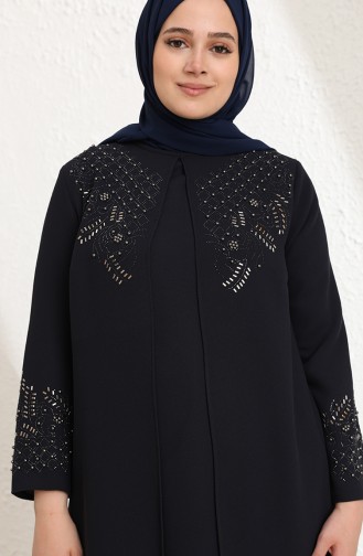 Navy Blue Hijab Evening Dress 0008-02