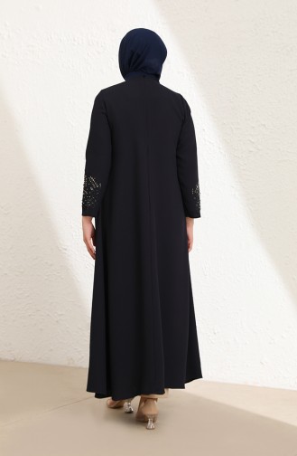 Navy Blue Hijab Evening Dress 0008-02