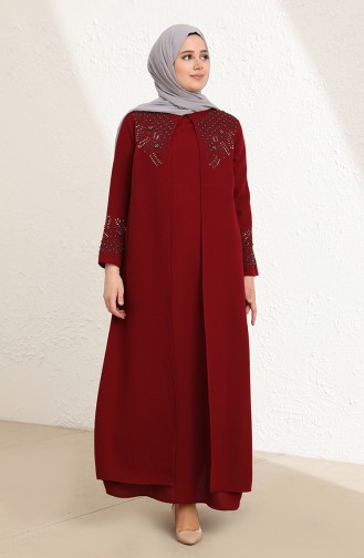 Weinrot Hijab-Abendkleider 0008-05