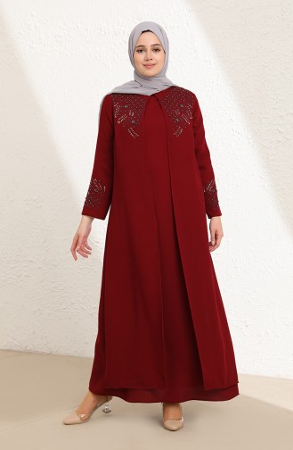 Weinrot Hijab-Abendkleider 0008-05