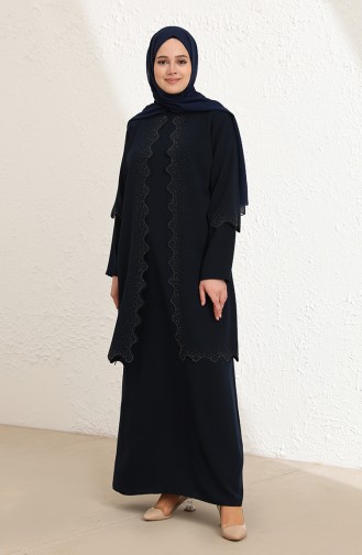 Navy Blue Hijab Evening Dress 4001-01