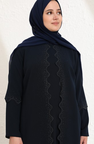 Navy Blue Hijab Evening Dress 4001-01