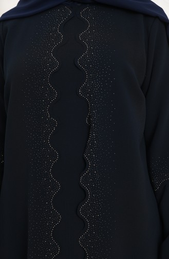 Büyük Beden Taş Baskılı Elbise 4001-01 Lacivert