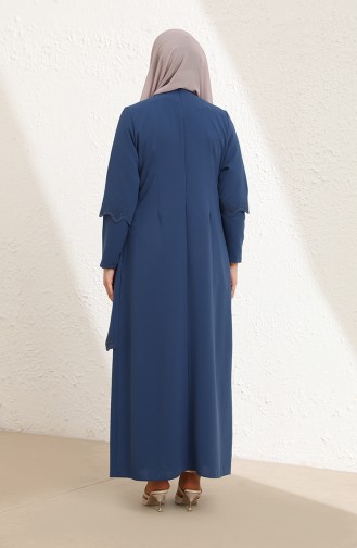 Büyük Beden Taş Baskılı Elbise 4001-04 İndigo