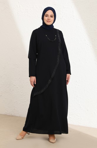 Navy Blue Hijab Evening Dress 4003-01