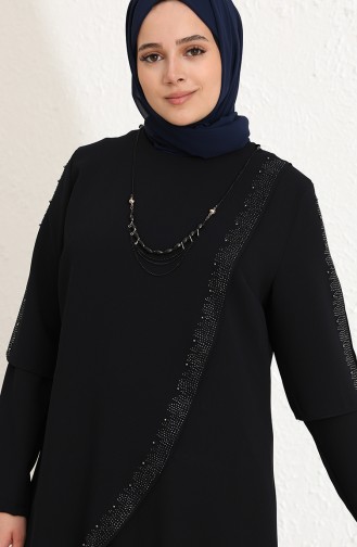 Navy Blue Hijab Evening Dress 4003-01