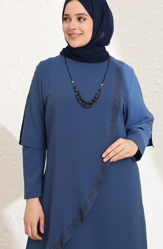 Indigo Hijab Evening Dress 4003-03