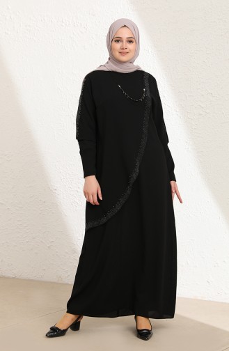 Black Hijab Evening Dress 4003-04