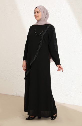 Black Hijab Evening Dress 4003-04