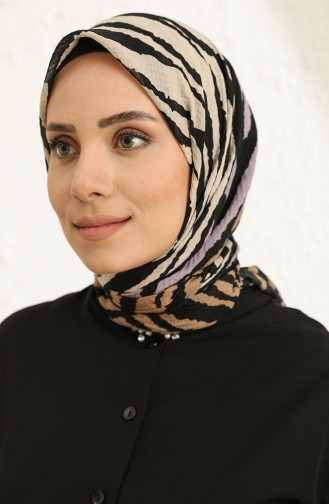 Zebra Desenli Mio Eşarp 13181-20 Lila Sütlü kahve 13181-20
