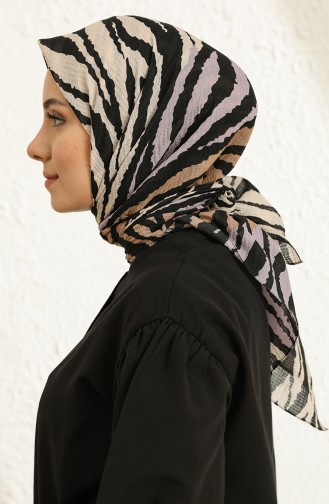 Zebra Desenli Mio Eşarp 13181-20 Lila Sütlü kahve