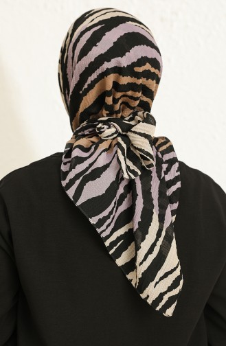 Zebra Desenli Mio Eşarp 13181-20 Lila Sütlü kahve 13181-20