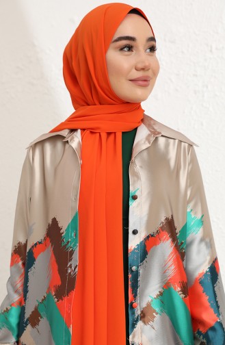 Desenli Saten Gömlek 9033-01 Açık Vizon
