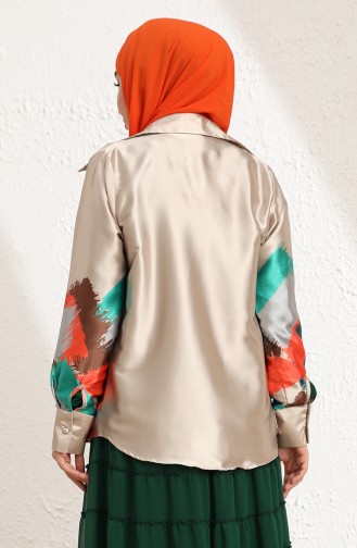Desenli Saten Gömlek 9033-01 Açık Vizon