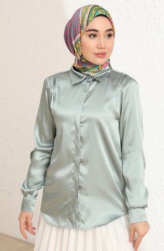 Saten Kumaş Bayan Gömlek 3009-02 Mint Yeşili