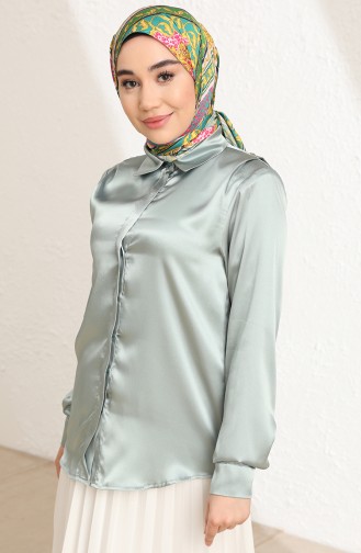 Saten Kumaş Bayan Gömlek 3009-02 Mint Yeşili